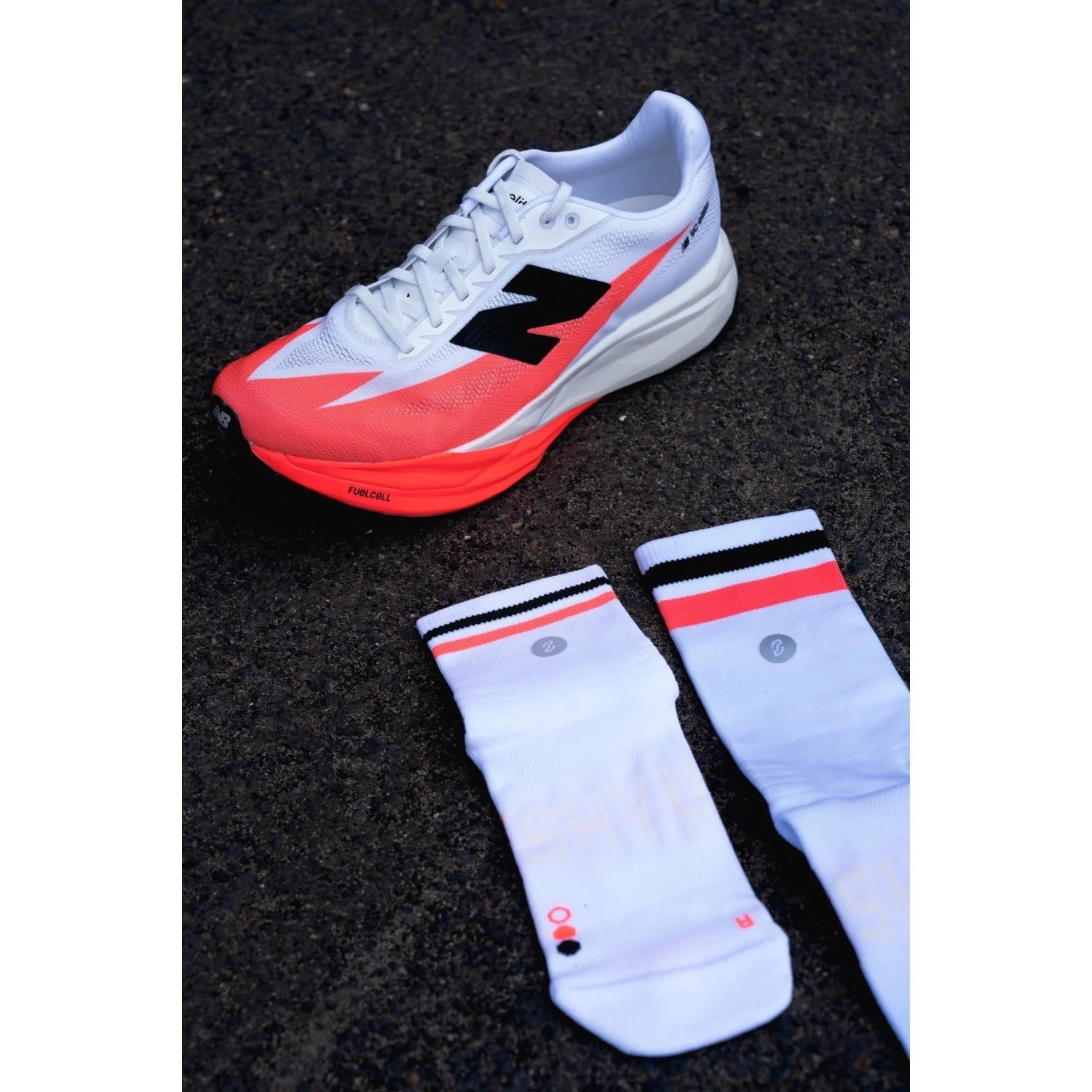 SHYU Quarter Crew Racing Socks - White/Scarlet/Black