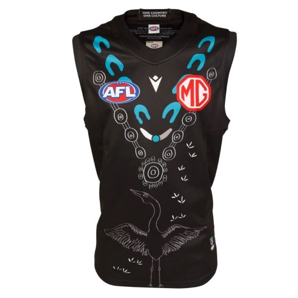 Macron Port Adelaide Power AFL 2021/2022 Indigenous Kids Football Guernsey - Black