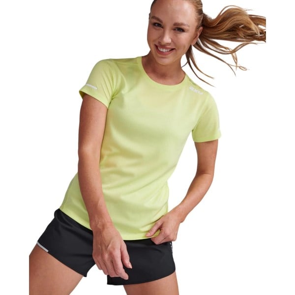2XU Aero Womens Running T-Shirt - Limelight/White Reflective