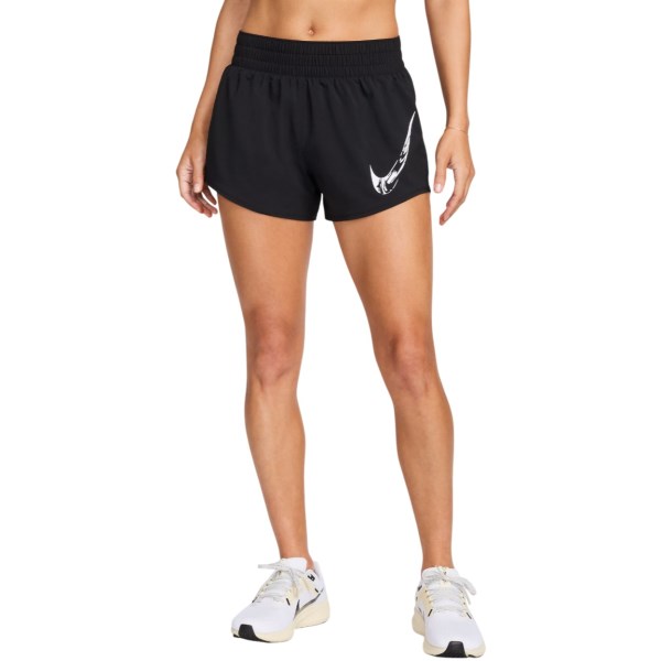 Nike Womens One Dri-Fit Mid Rise Breif Lined Graphic Shorts - Black/White