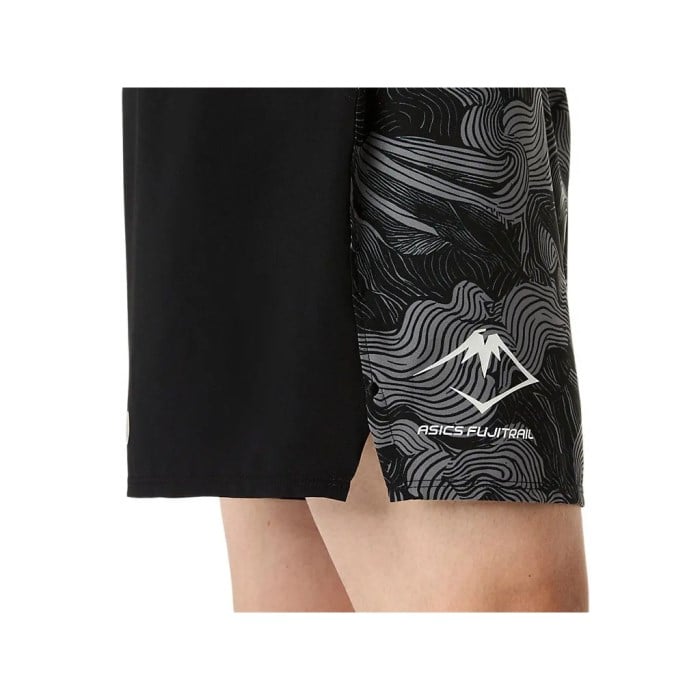 Asics FujiTrail All Over Print 5 Inch Mens Running Shorts - Performance Black/Carbon/Cream - image 3