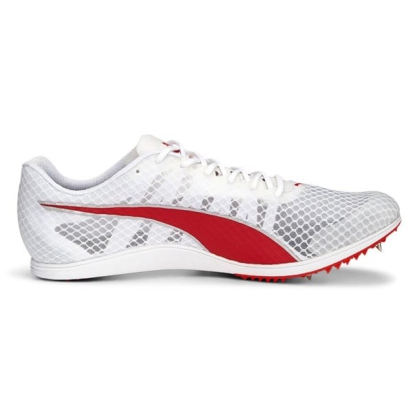 Puma evoSpeed Distance 11 - Unisex Mid-Distance Track Spikes - White/Red/Metallic Silver