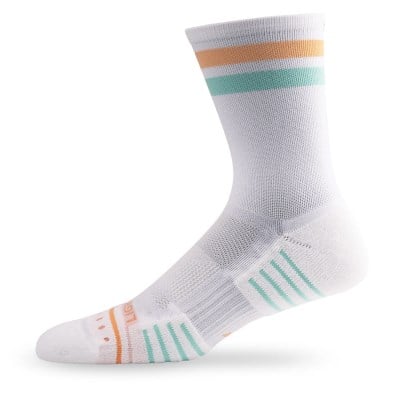 Lightfeet Performance 2 Stripes Unisex Crew Running Socks - White/Coral/Glacier Blue