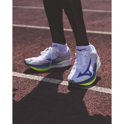 Mizuno Hyperwarp Elite - Unisex Racing Shoes - White/Lightning Yellow/Dazzling Blue