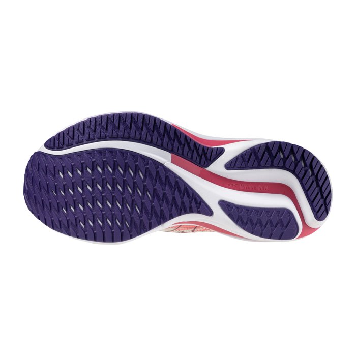 Mizuno Wave Rider 28 - Womens Running Shoes - Snow White/Camellia Rose/Vintage Indigo Blue