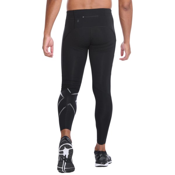 2XU Wind Defence Mens Compression Tights - Black/Striped Silver Reflective