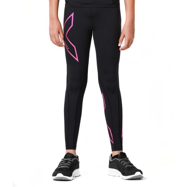 2XU Kids Girls Compression Long Tights - Black/Hot Pink