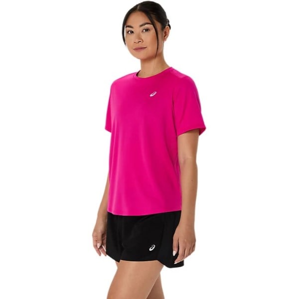 Asics Silver Short Sleeve Running T-Shirt - Womens Running Clothing - Pink Rave