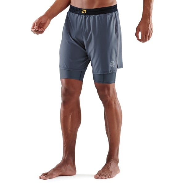 Skins Series-3 Superpose 2-In-1 Mens Compression Half Tights - Charcoal