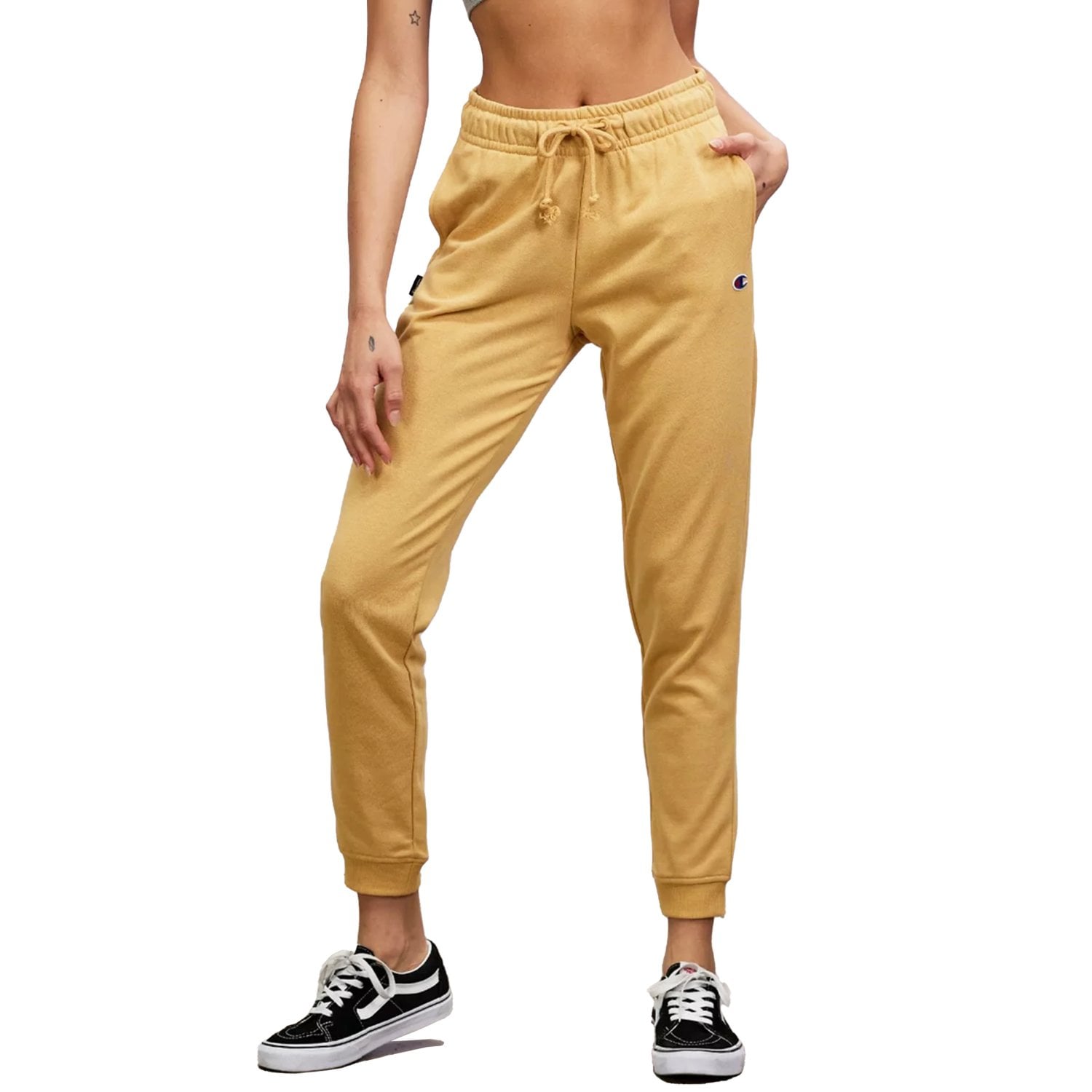 Champion French Terry Script Womens Track Pants Beige RunDNA