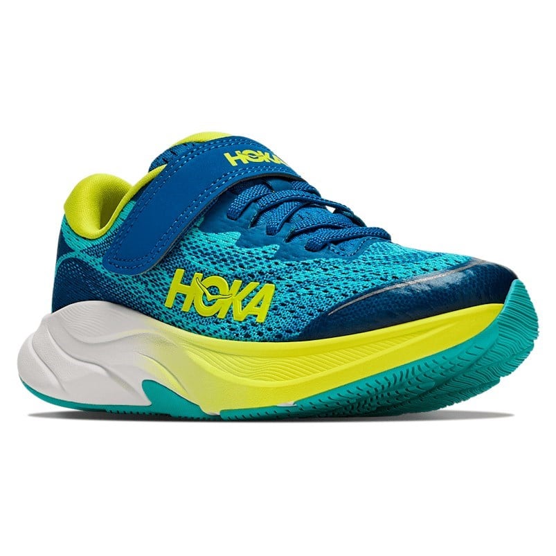 Hoka Rincon 4 Velcro - Kids Running Shoes - Electric Aqua/Neon Hoka Citrus - image 2