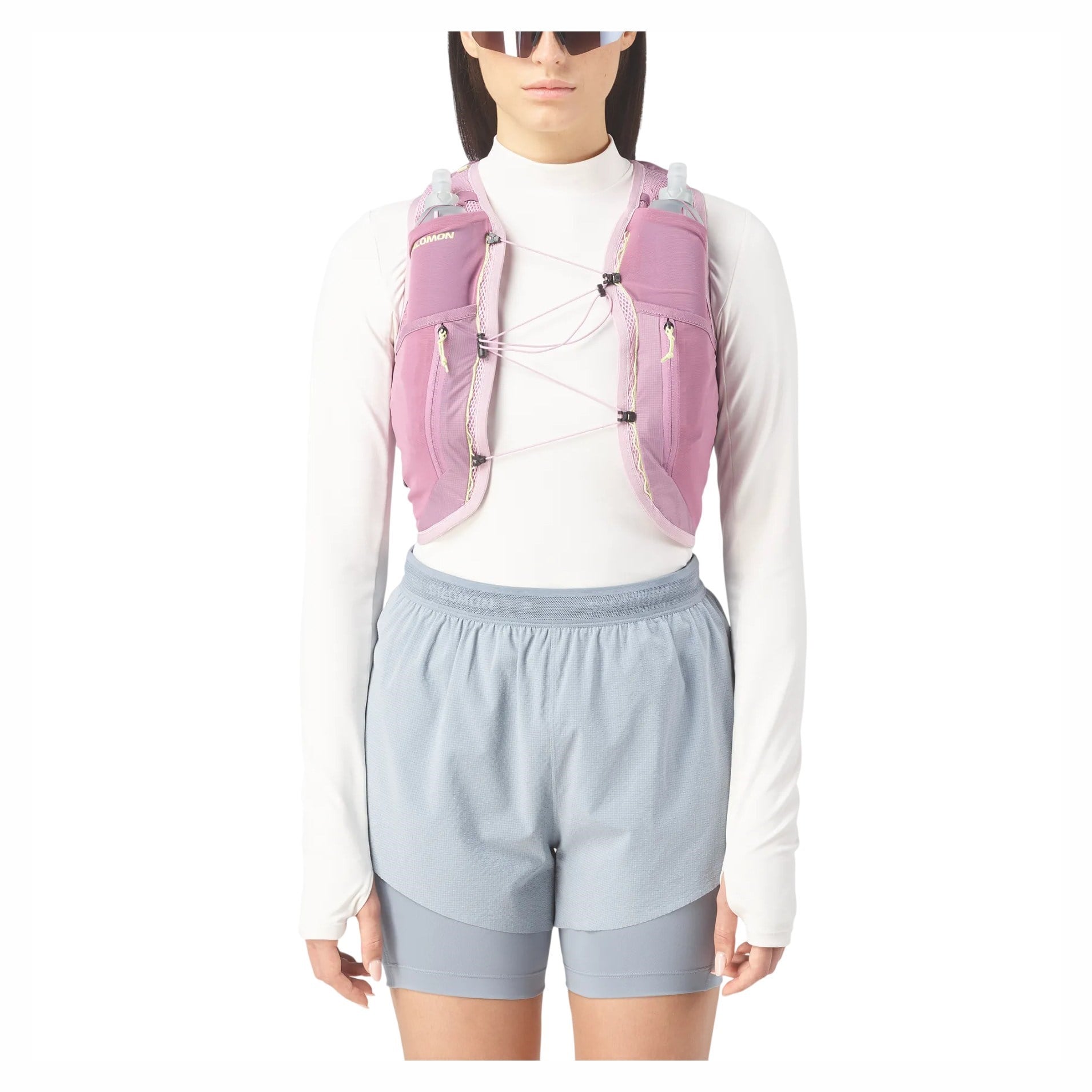 Salomon Active Skin 12 Set Hydration Womens Vest + Flasks - Dawn Pink/Dusky Orchid/Butterfly - image 3