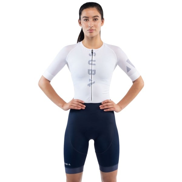 Sub4 Sleeved Womens Triathlon Speedsuit - White/Navy