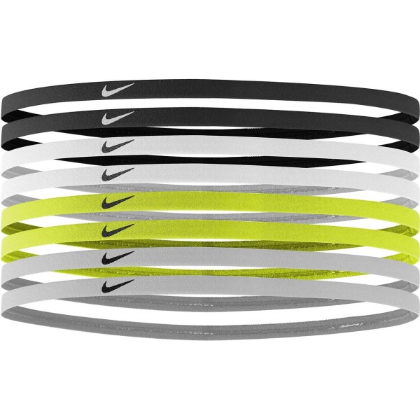 Nike Skinny Sports Headbands - 8 Pack - Black/White/Grey/Volt