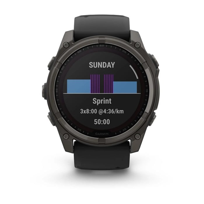 Garmin Fenix 8 Solar 51mm Sapphire Edition Titanium Watch - Carbon Grey Titanium with Black/Pebble - Carbon Grey Titanium with Black/Pebble Grey Silicone Band - image 6