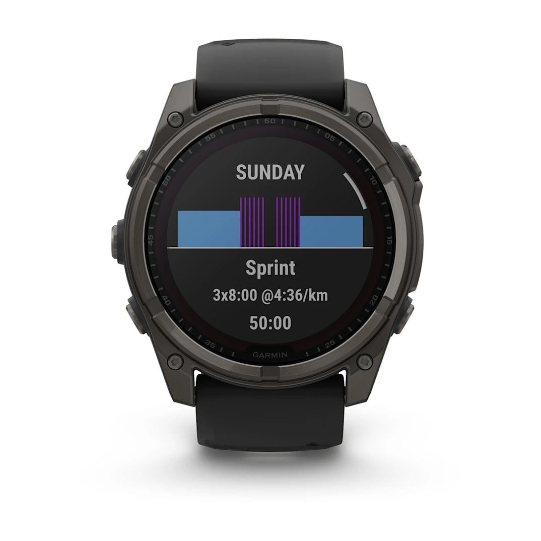 Garmin Fenix 8 Solar 51mm Sapphire Edition Titanium Watch - Carbon Grey Titanium with Black/Pebble - Carbon Grey Titanium with Black/Pebble Grey Silicone Band - image 6