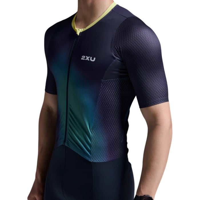 2XU Aero Mens Hex Sleeved Trisuit - Midnight/Cool Matcha