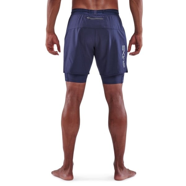 Skins Series-3 Superpose 2-In-1 Mens Compression Half Tights - Navy