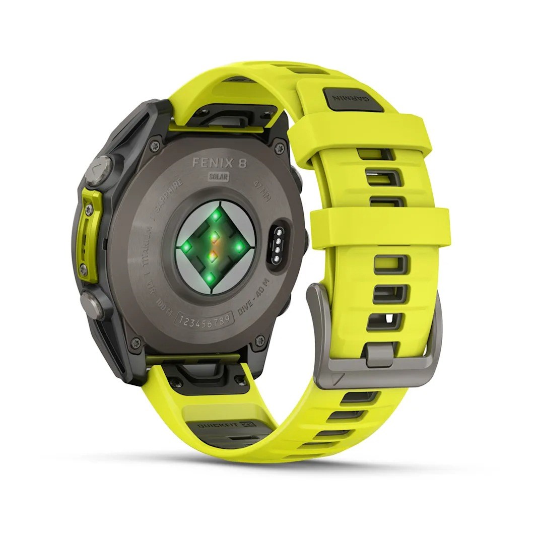 Garmin Fenix 8 Solar 47mm Sapphire Edition Titanium Watch - Amp Yellow/Graphite Silicone Band - image 6