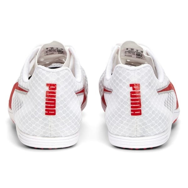 Puma evoSpeed Distance 11 - Unisex Mid-Distance Track Spikes - White/Red/Metallic Silver