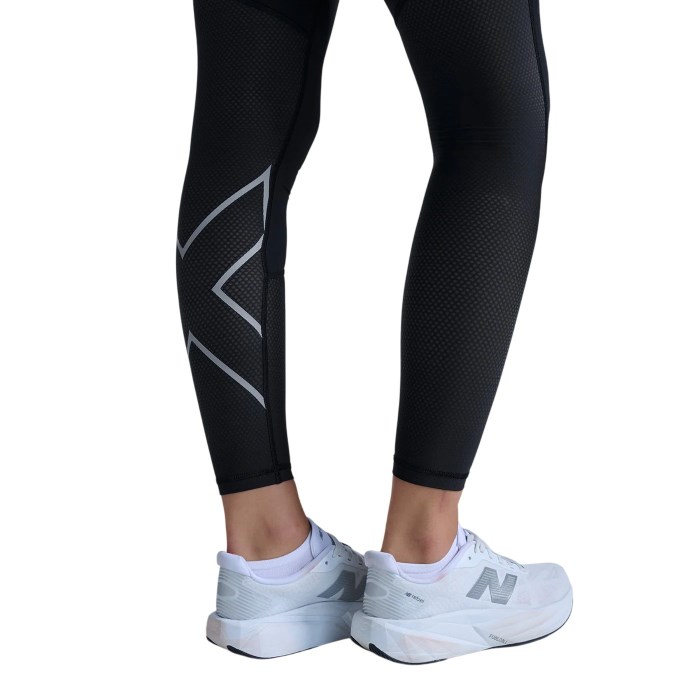 2XU Womens Aero Mesh Hi-Rise Compression Tights - Black/Silver Reflective