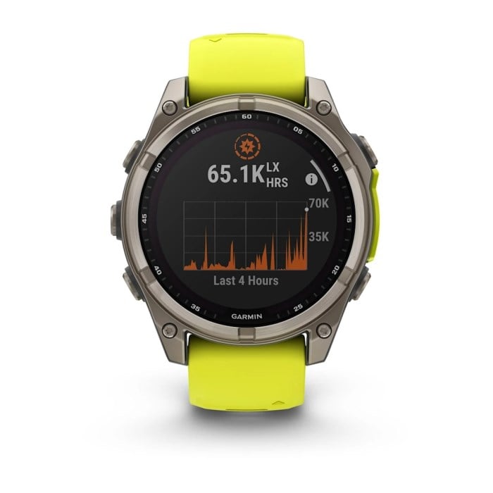 Garmin Fenix 8 Solar 47mm Sapphire Edition Titanium Watch - Amp Yellow/Graphite Silicone Band - image 7