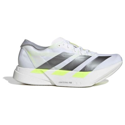 adidas Adizero Adios Pro 4 - Mens Racing Shoes - Cloud White/Iron Metallic/Solar Yellow