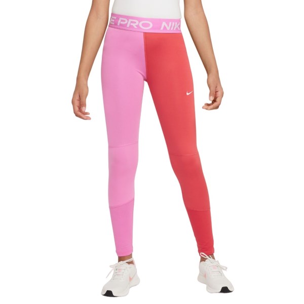 Nike Pro Kids Girls Training Leggings - Track Red/Playful Pink/White