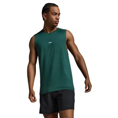2XU Motion Mens Soft Jersey Tank - Dark Moss/White