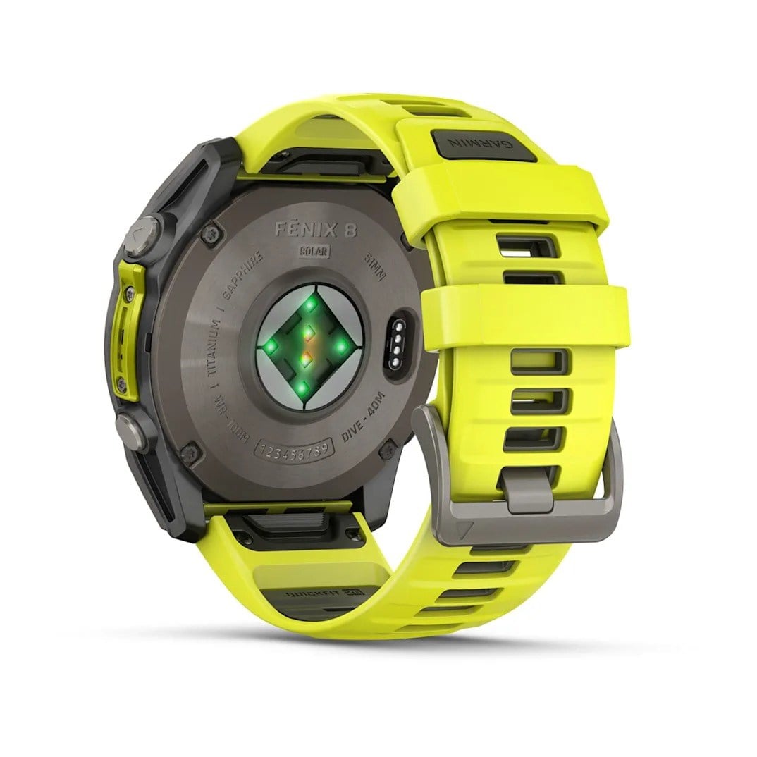 Garmin Fenix 8 Solar 51mm Sapphire Edition Titanium Watch - Amp Yellow/Graphite Silicone Band - image 7