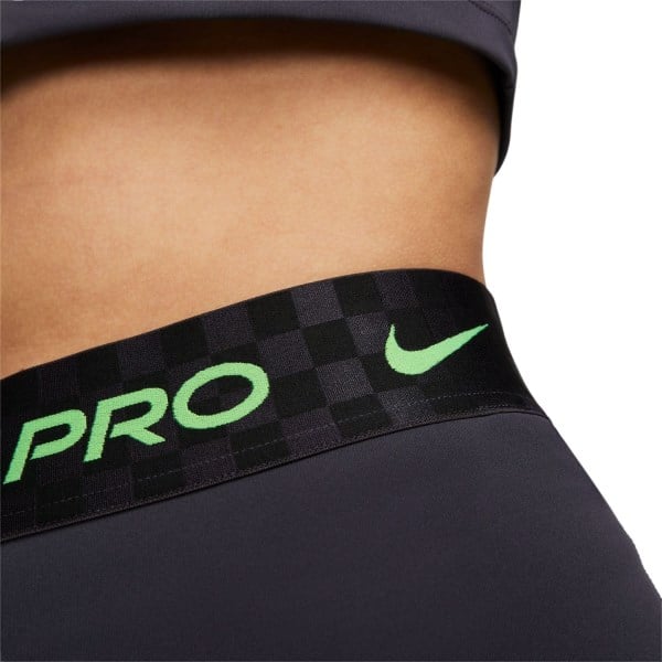 Nike Pro Dri-Fit Graphic Mid-Rise 3 Inch Womens Training Shorts - Gridiron/Black/Green Strike