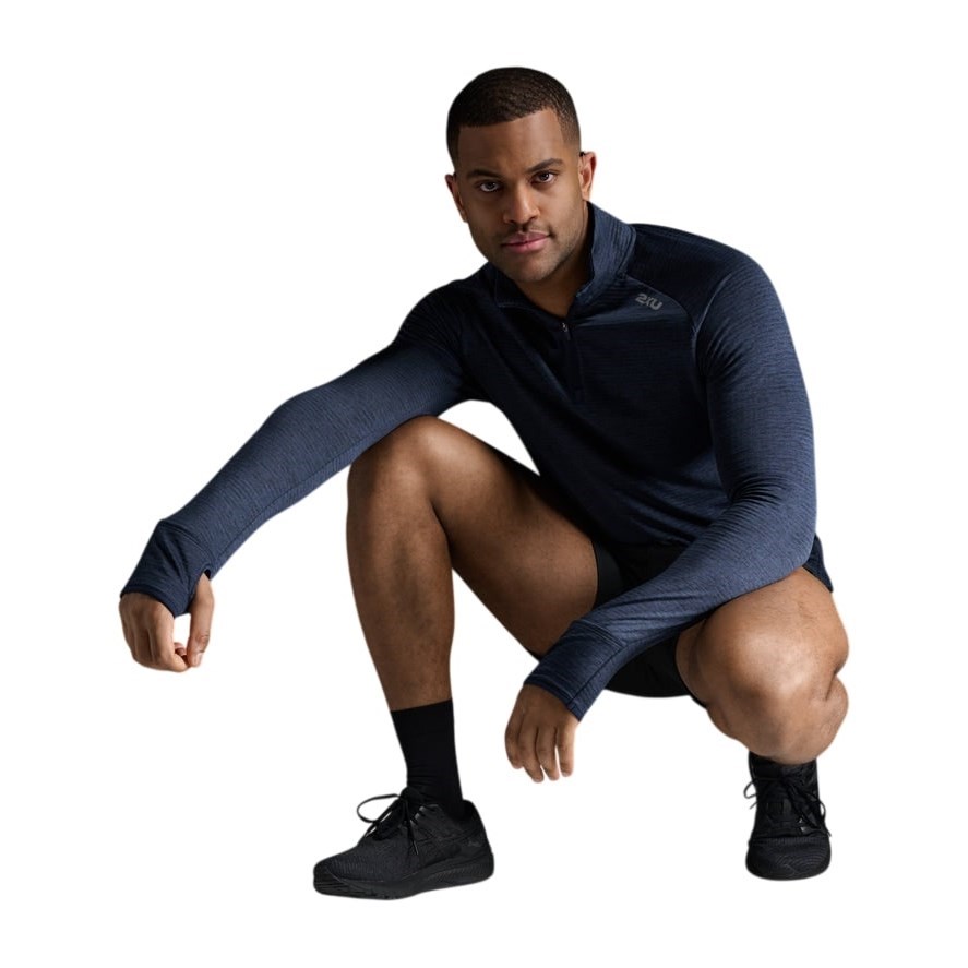 2XU Ignition 1/4 Zip Mens Long Sleeve Running Top - Midnight/Silver Reflective