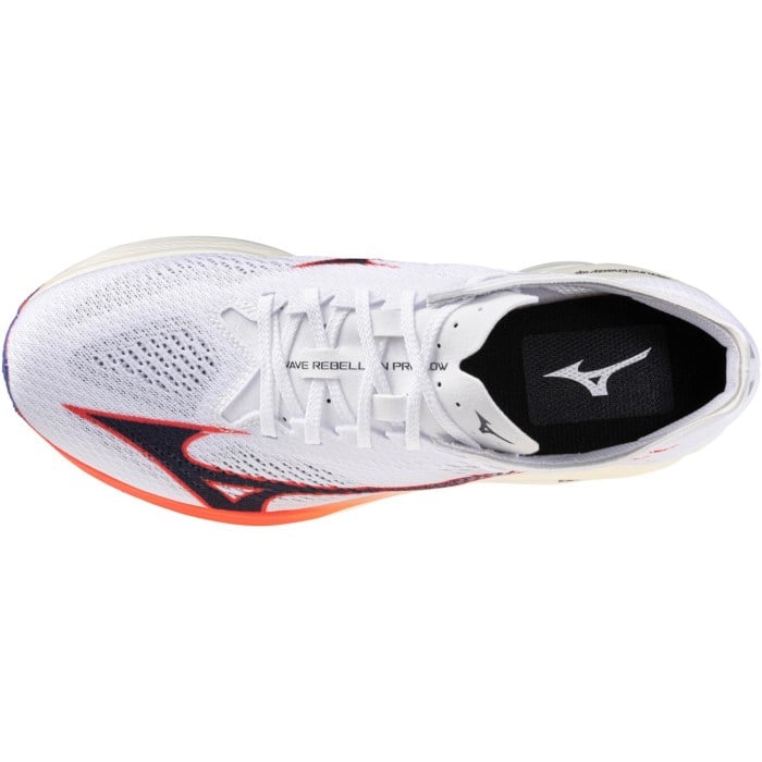 Mizuno Wave Rebellion Pro Low - Unisex Racing Shoes - White/Baritone Blue/Fiery Coral