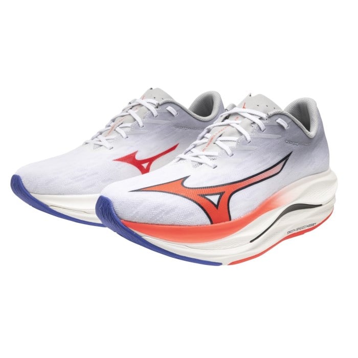 Mizuno Wave Rebellion Flash 3 - Mens Running Shoes - White/Fiery Coral/Iris Bloom