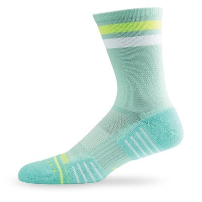 Lightfeet Performance 2 Stripes Unisex Crew Running Socks - Glacier/Fluro Yellow/White