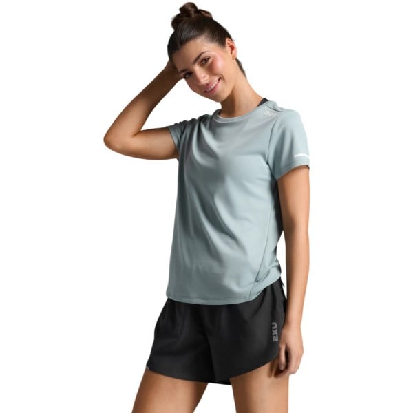 2XU Aero Womens Running T-Shirt - Smoke Blue/White Reflective