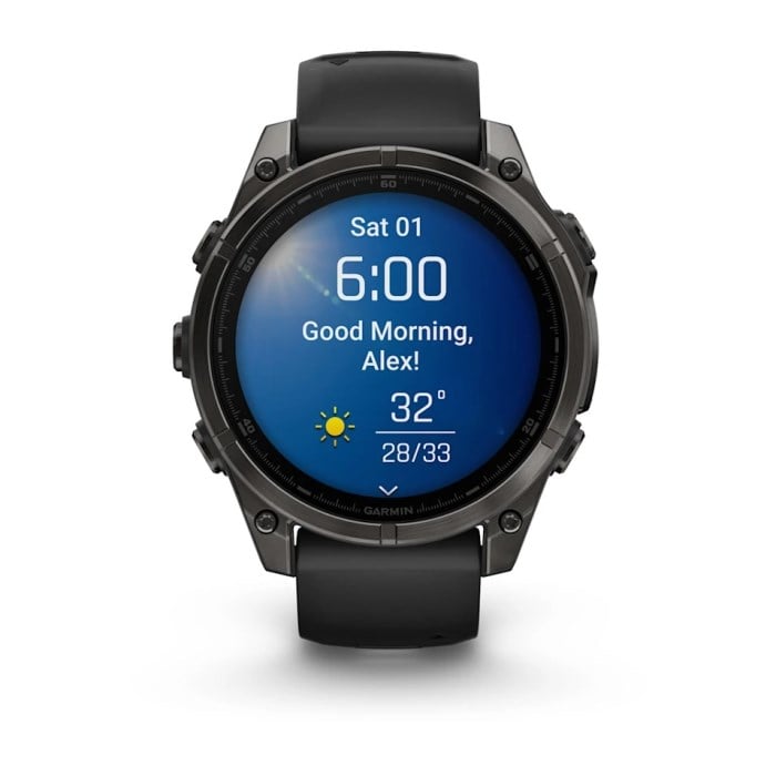 Garmin Fenix 8 47mm AMOLED Sapphire Edition Titanium Watch - Carbon Gray DLC Titanium with - Carbon Gray DLC Titanium with Black/Pebble Grey Silicone Band - image 2