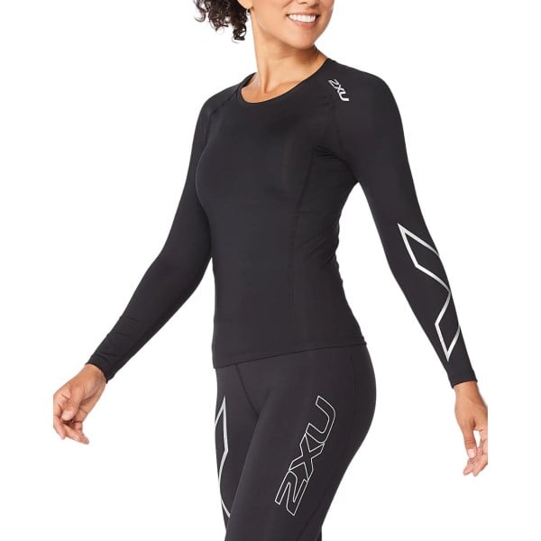 2XU Core Compression Womens Long Sleeve Running Top - Black/Silver