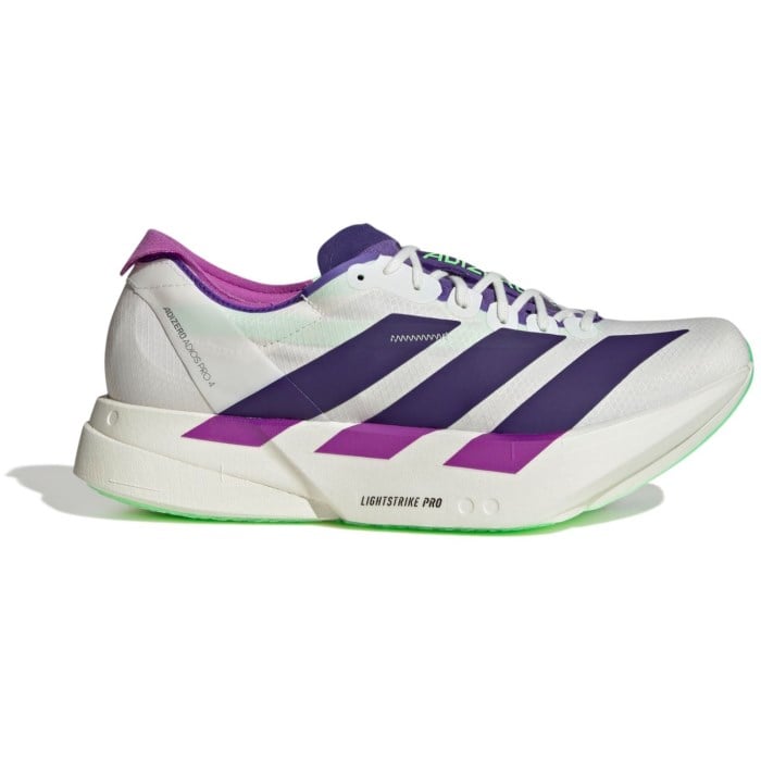adidas Adizero Adios Pro 4 - Mens Racing Shoes - Cloud White/Collegiate Purple/Lime Burst
