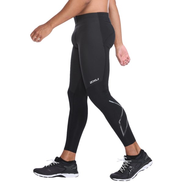 2XU Wind Defence Mens Compression Tights - Black/Striped Silver Reflective