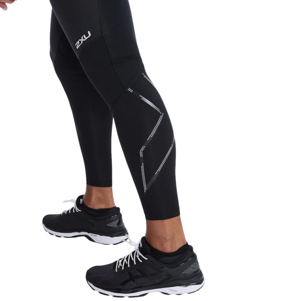 2XU Wind Defence Mens Compression Tights - Black/Striped Silver Reflective