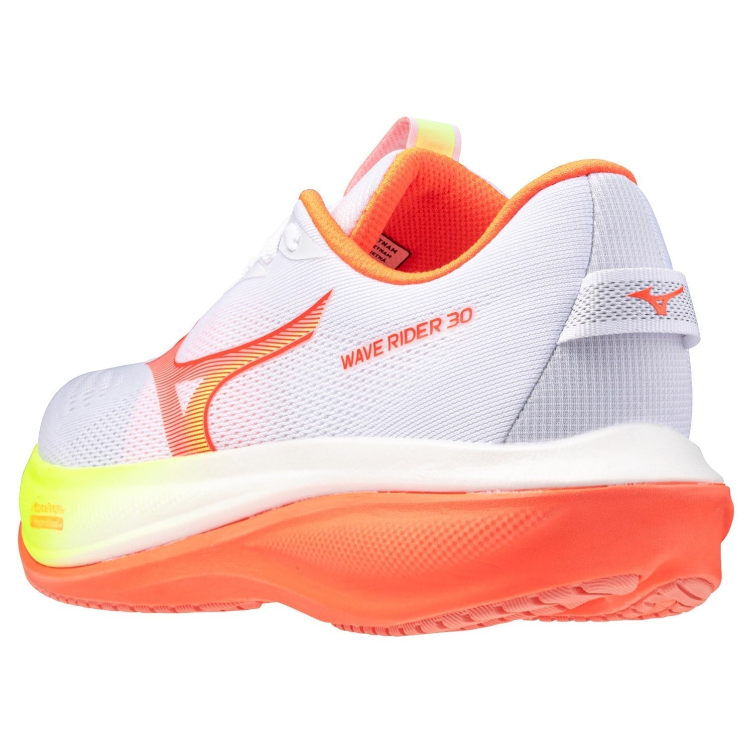 Mizuno Wave Rider 30 - Womens Running Shoes - White/Flamingo Coral/Lime Pulp - image 6