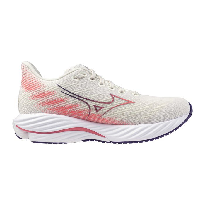 Mizuno Wave Rider 28 - Womens Running Shoes - Snow White/Camellia Rose/Vintage Indigo Blue
