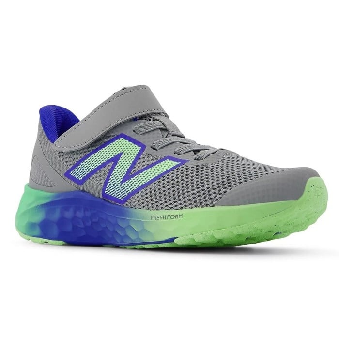 New Balance Fresh Foam Arishi v4 Velcro- Kids Running Shoes - Slate Grey/Blue Gemstone/Lime Leaf