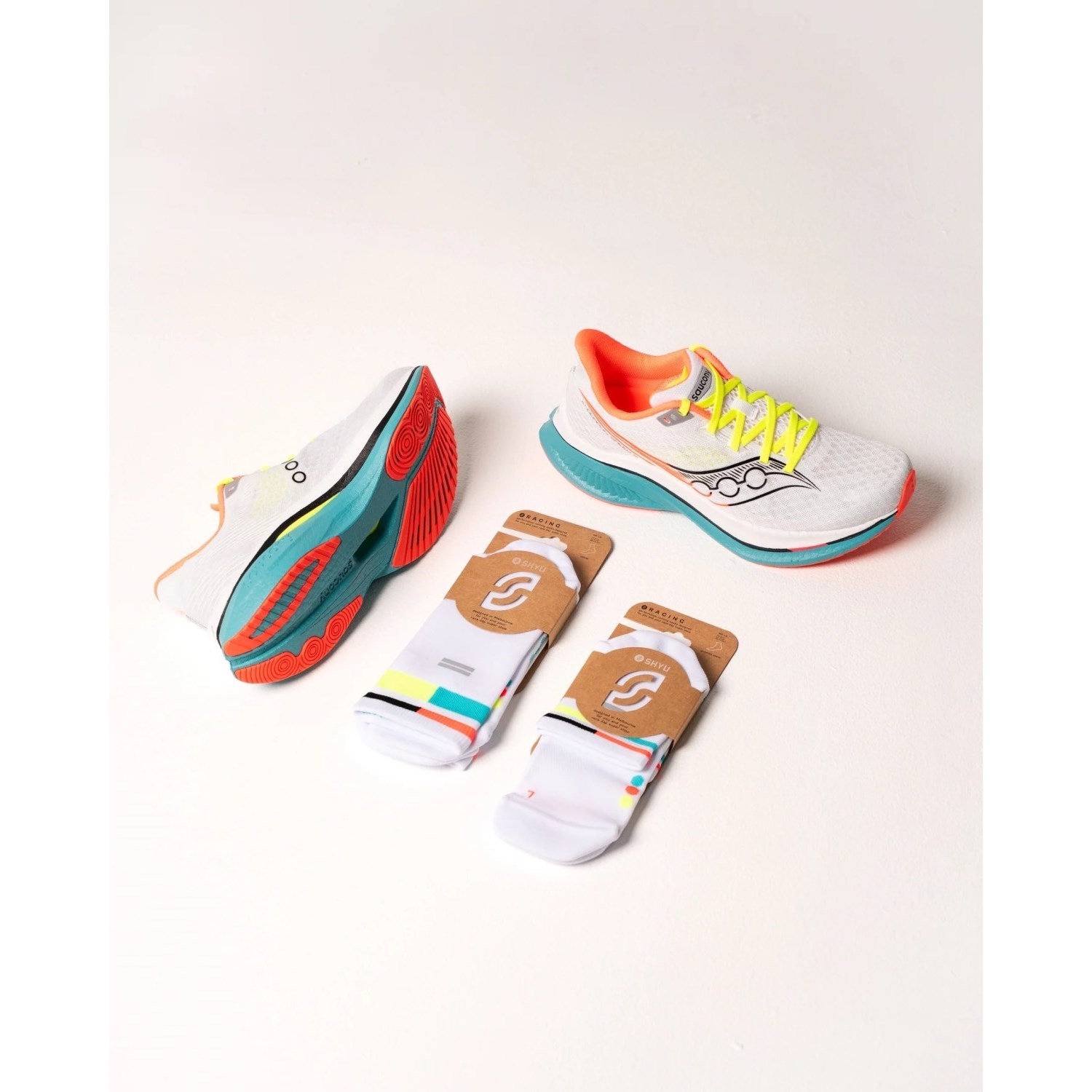 SHYU Quarter Crew Racing Socks - White/Mute/Ant