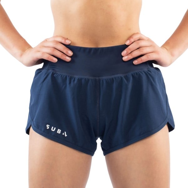 Sub4 Fast Split Womens Running Shorts Zip Pocket - Navy