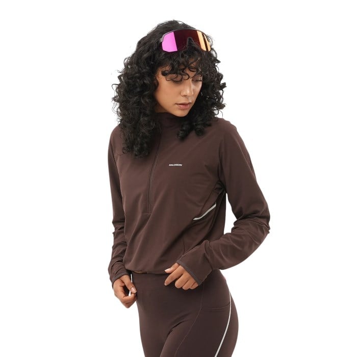 Salomon Sense Aero Hybrid Womens Running Midlayer - Coffee Bean