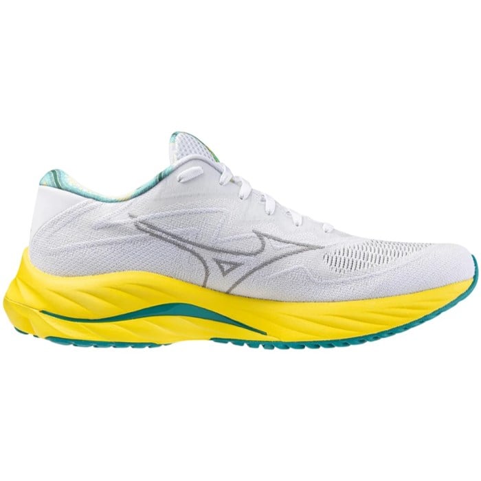 Mizuno Wave Rider 27 SSW - Unisex Running Shoes - White/Ultimate Grey/Blazing Yellow