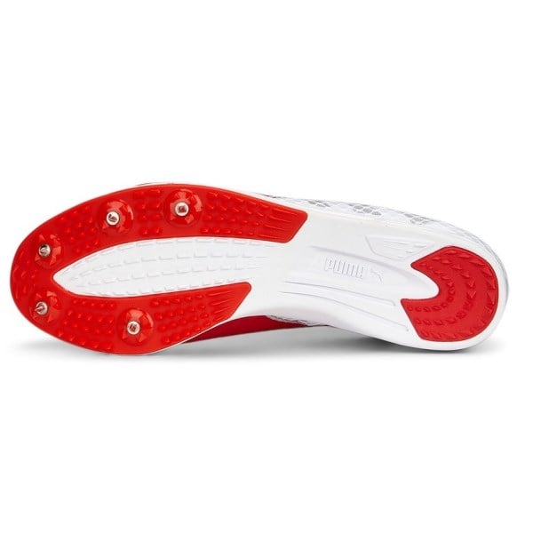 Puma evoSpeed Distance 11 - Unisex Mid-Distance Track Spikes - White/Red/Metallic Silver