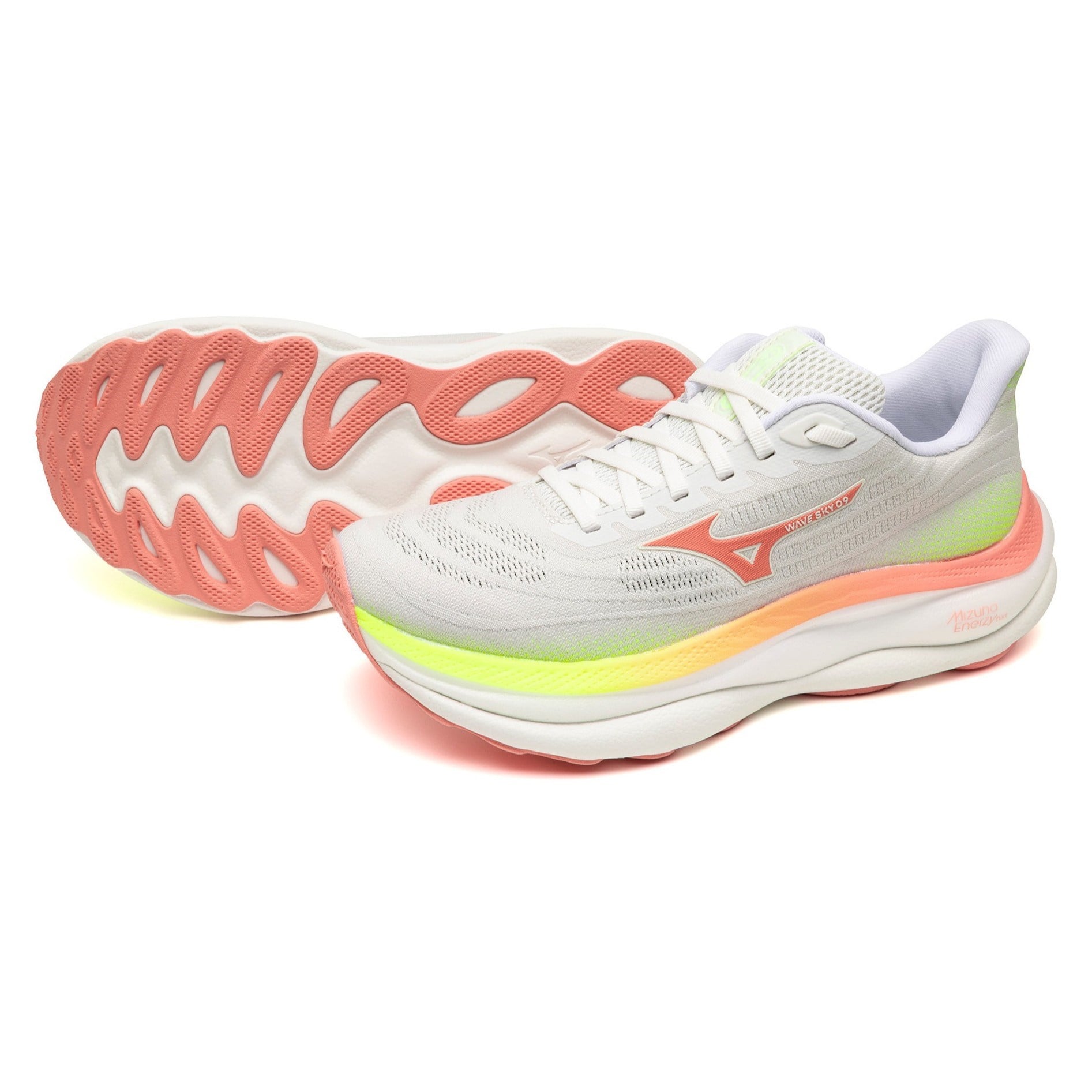 Mizuno Wave Sky 9 - Womens Running Shoes - White/Desert Flower/Lime Pulp - image 2